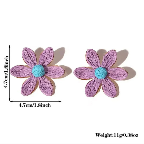 Lalita Sand Sky Boho Raffia Flower Earrings - Picture 6 of 9